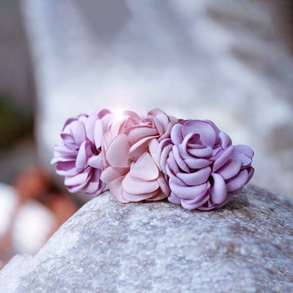 Handmade Satin Pink Rose Flower Lavender Beautiful Hair Barrette Clip for Her - Picture 7 of 11